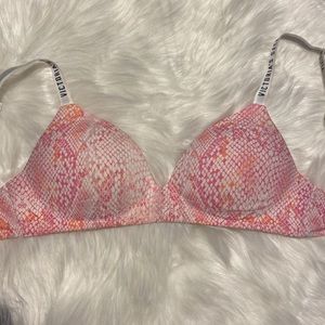 Victoria’s Secret snake print pint bra tshirt multi-way logo straps 36B